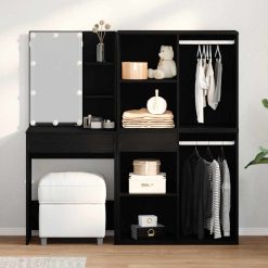 LED ličilna miza Črni hrast 140 x 40 x 140 cm Konstruiran les