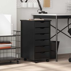 Rolling Cabinet s predali MOSS Black Masivni les borovega lesa