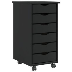 Rolling Cabinet s predali MOSS Black Masivni les borovega lesa