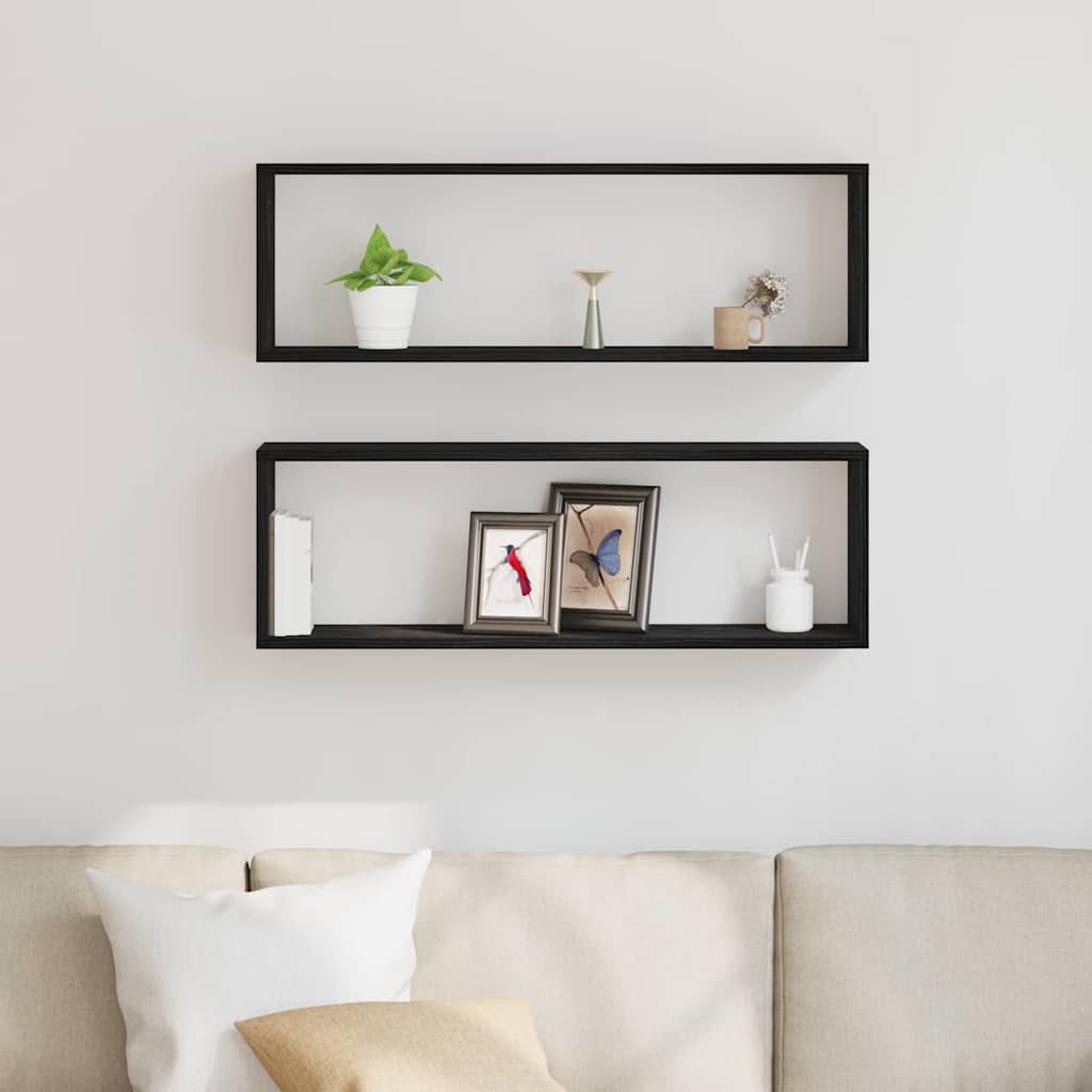 Stenska polica 2 pcs Črni hrast 80 x 15 x 26 cm Konstruiran les
