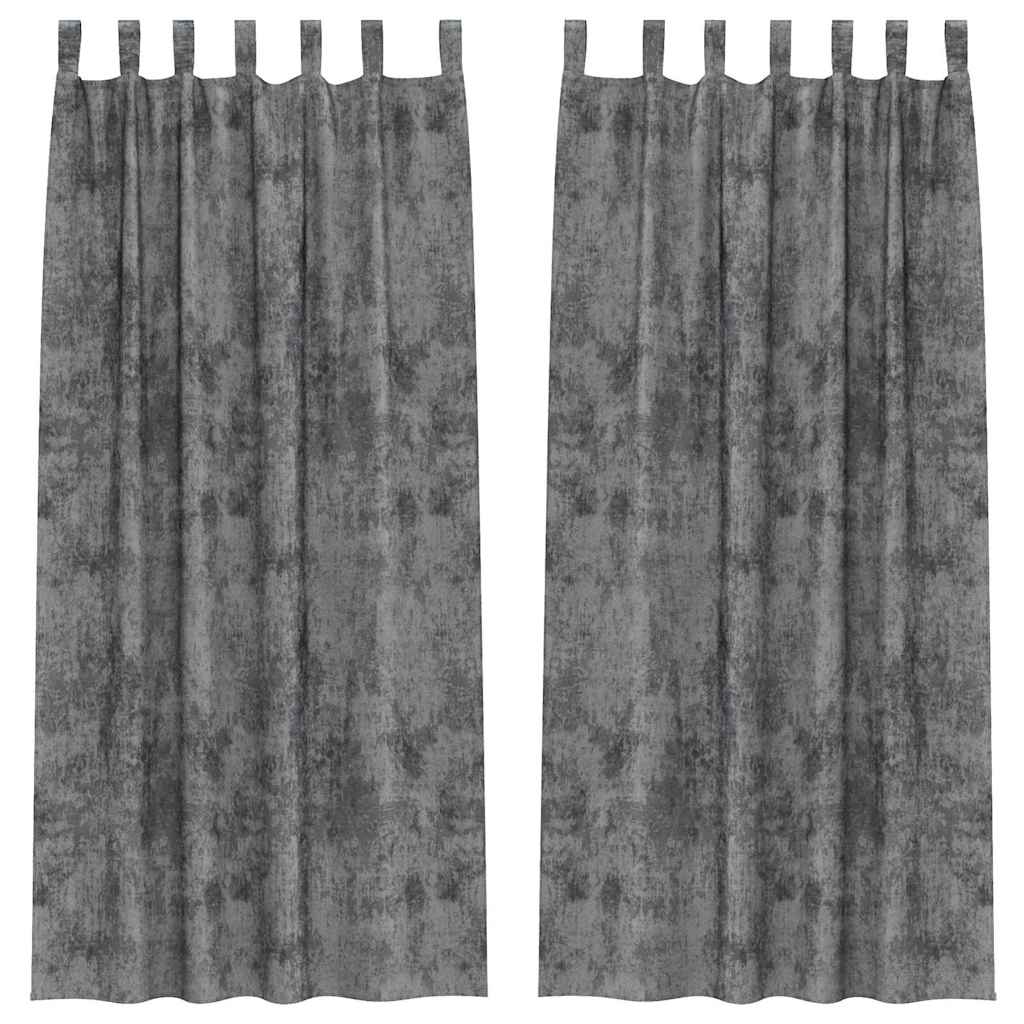 Zavesa z zavesami 2 pcs Siva 245 x 140 cm Žamet