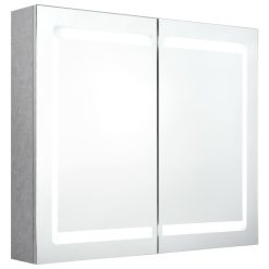 LED kopalniška omarica z ogledalom betonsko siva 80x12x68 cm