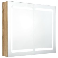 LED kopalniška omarica z ogledalom hrast 80x12x68 cm